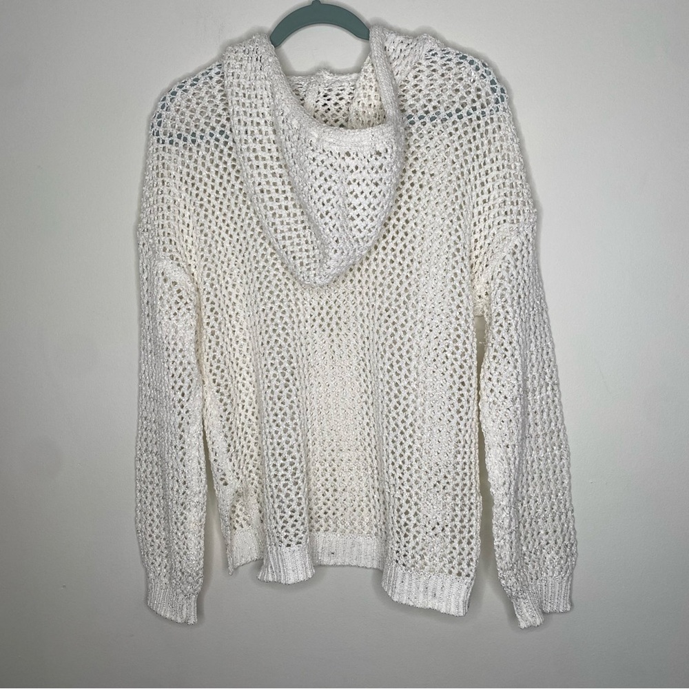 Joie Open Knit Crochet Hooded Sparkle Sweater in size M Ivory - Picture 3 of 15